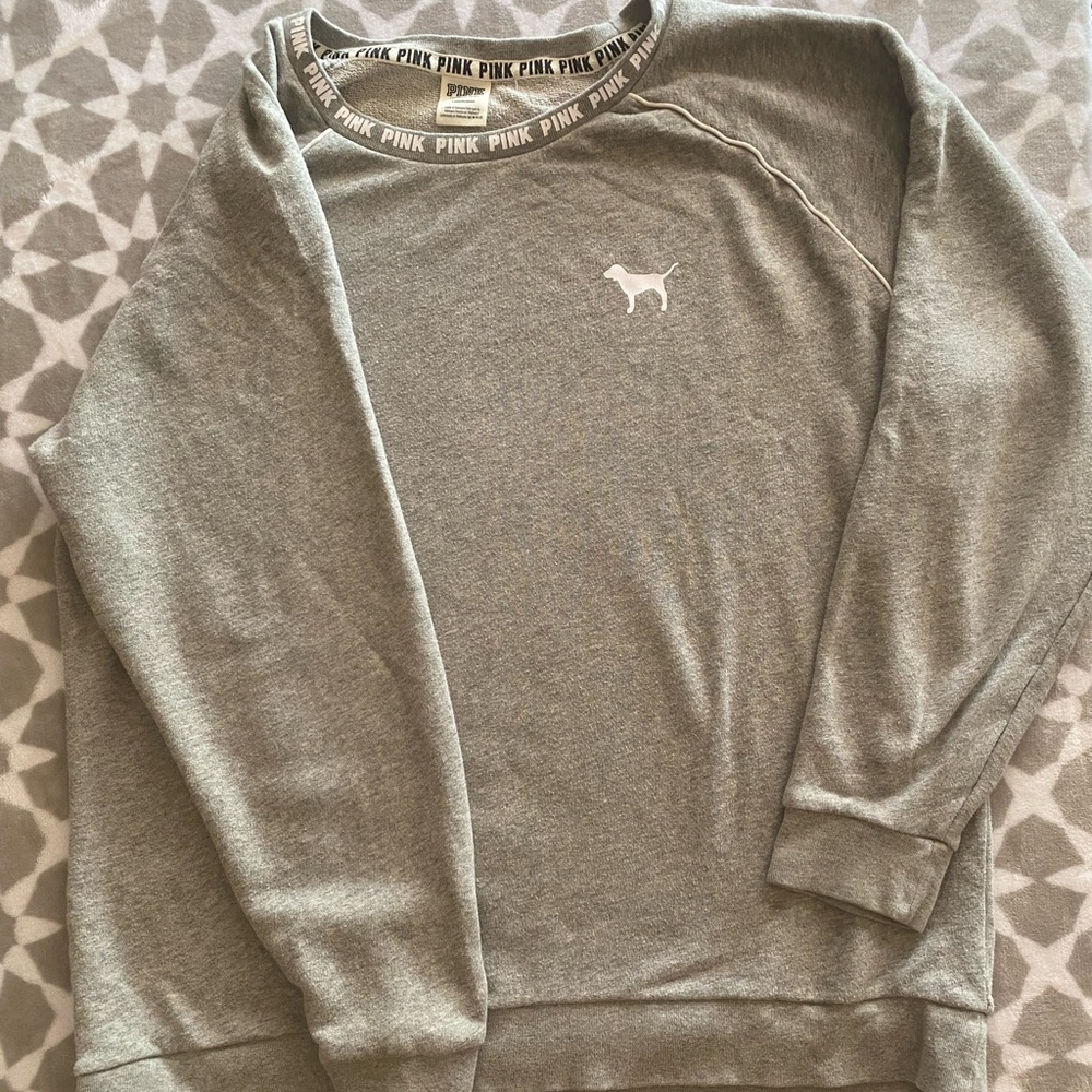 PINK Gray Long Sleeve Sweater